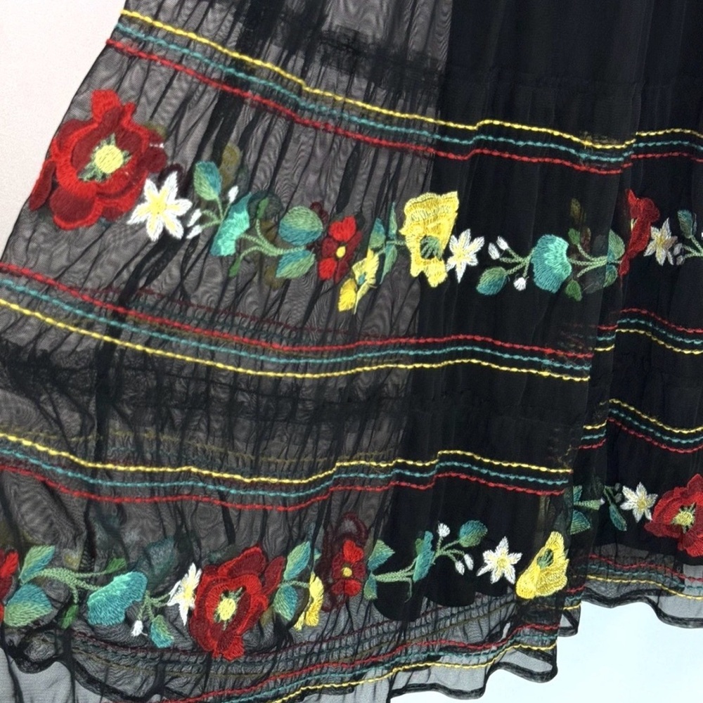 Double D Ranch Western Black Multi Linen Lace Embroidered Floral Maxi Skirt XS - Picture 4 of 7